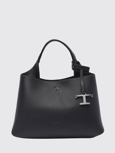 grained leather handbag with removable strap and charm
