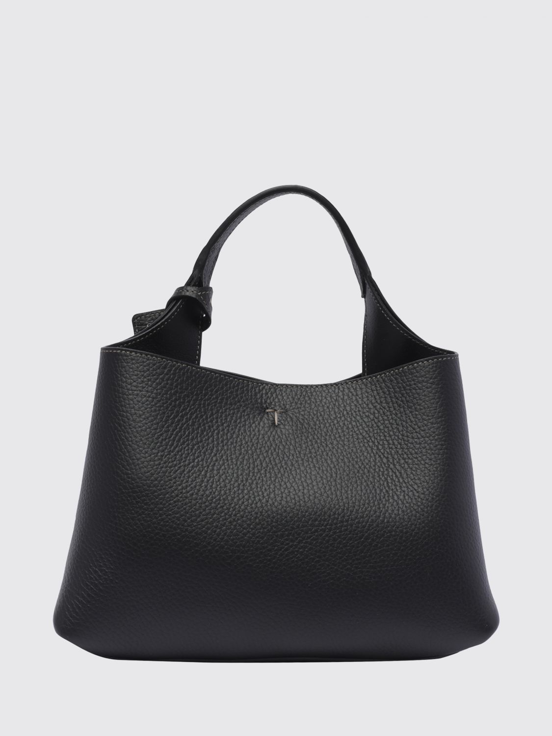 grained leather handbag with removable strap and charm