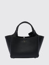 small grained leather handbag with flared design and charm