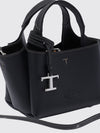 small grained leather handbag with flared design and charm