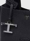small grained leather handbag with flared design and charm