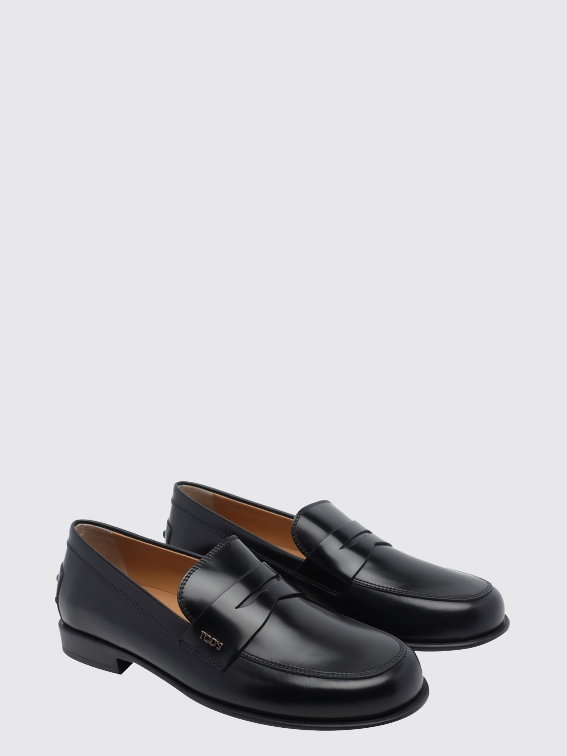 brushed leather loafers with strap and metal logo