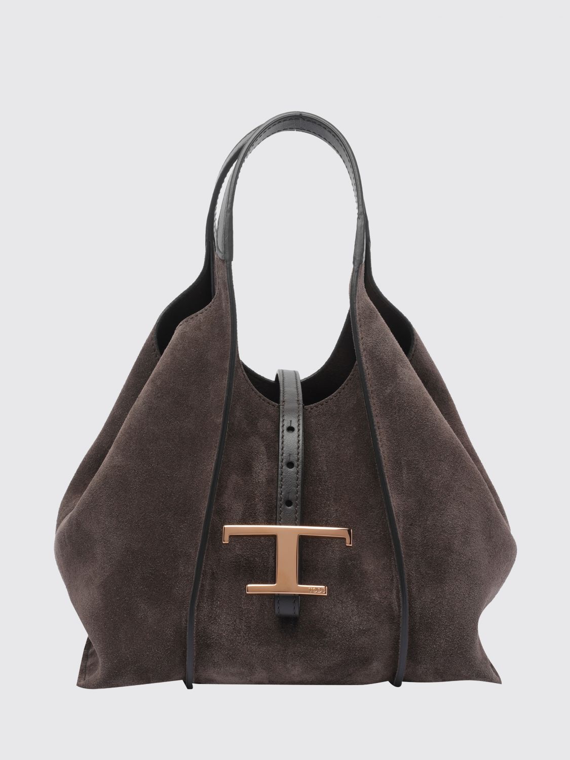 t timeless suede shoulder bag with metallic logo