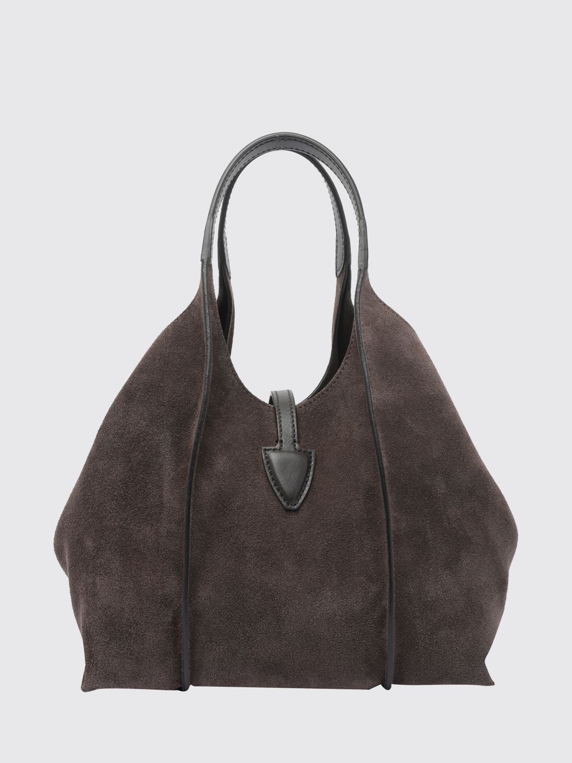 t timeless suede shoulder bag with metallic logo