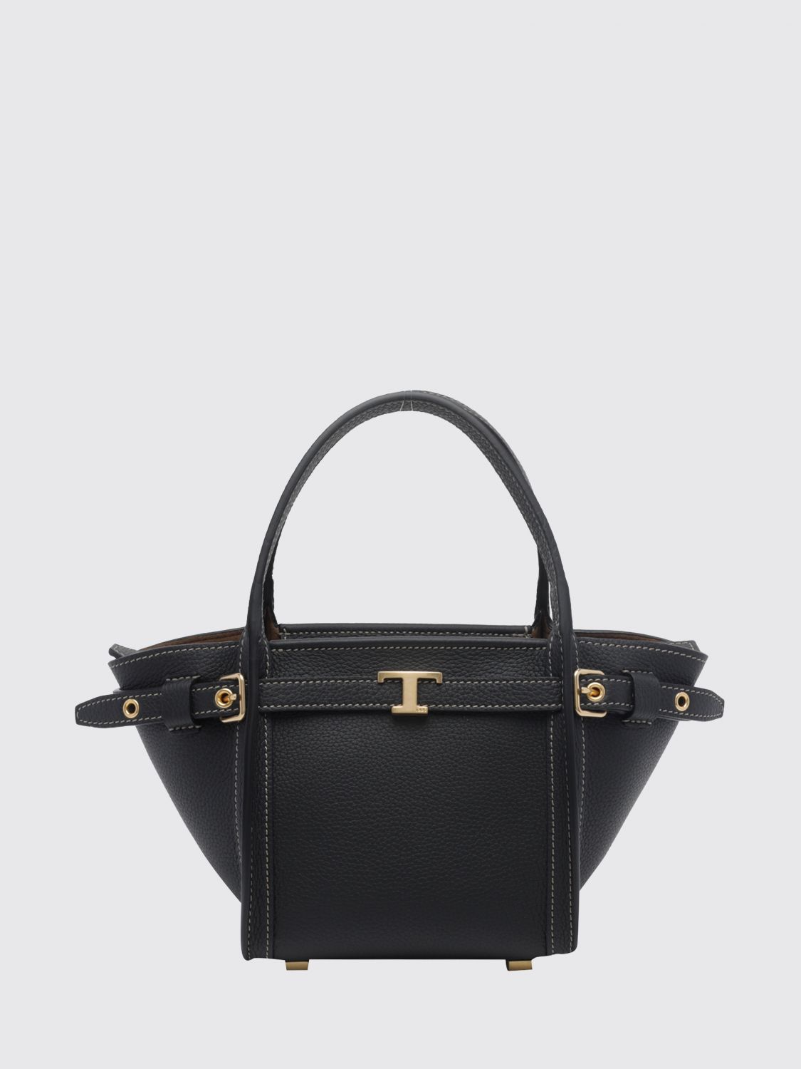 t signature grained calf leather handbag with shoulder strap