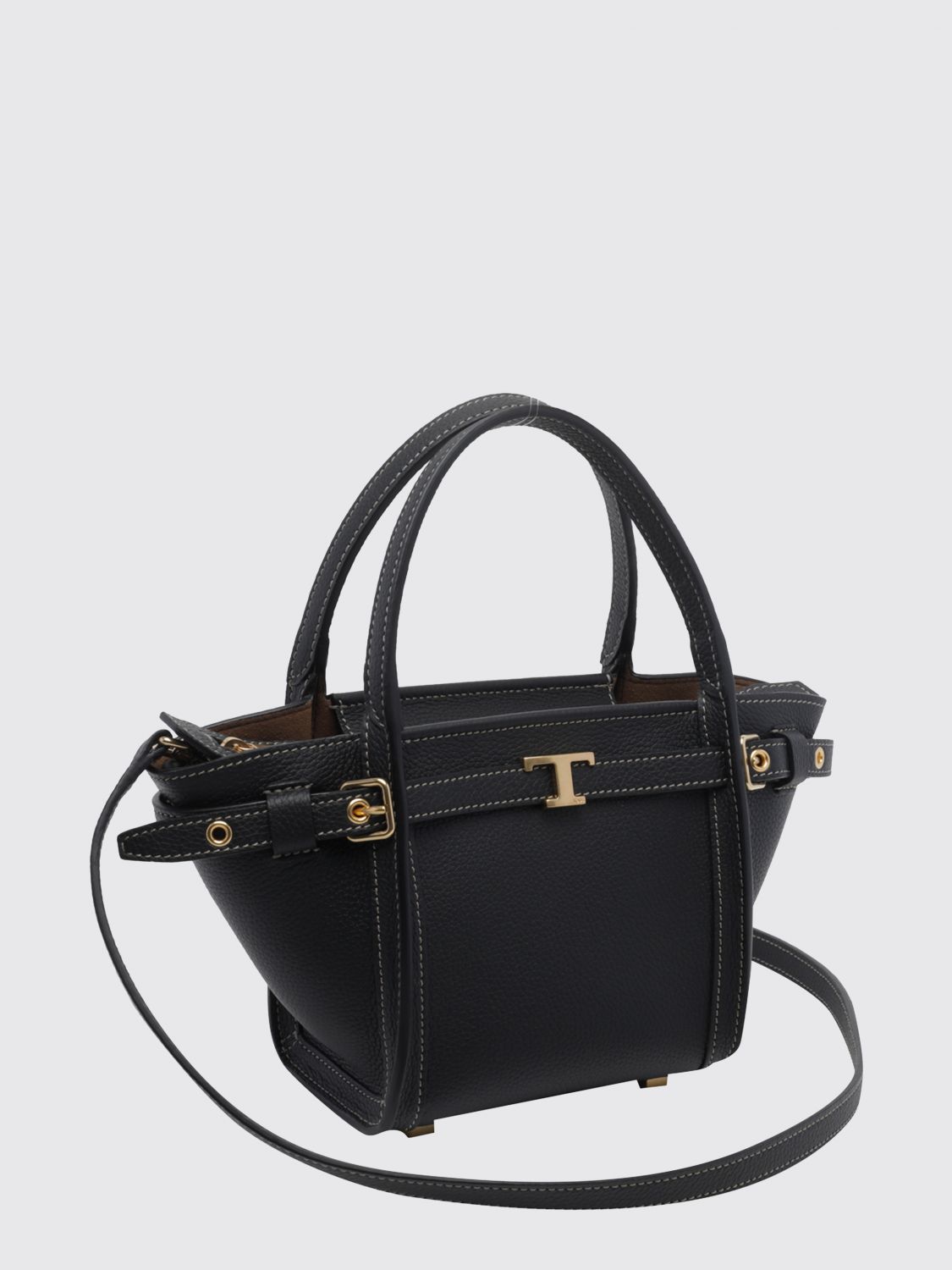 t signature grained calf leather handbag with shoulder strap