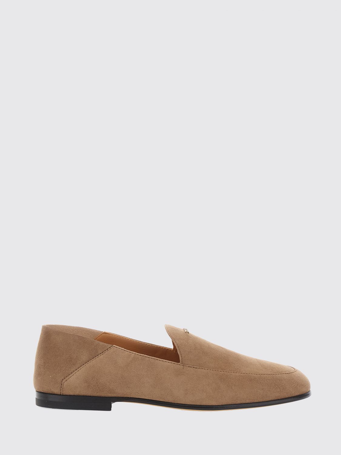 suede calfskin loafers with metal logo and low heel
