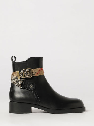 huntley leather biker ankle boots with vintage check inserts