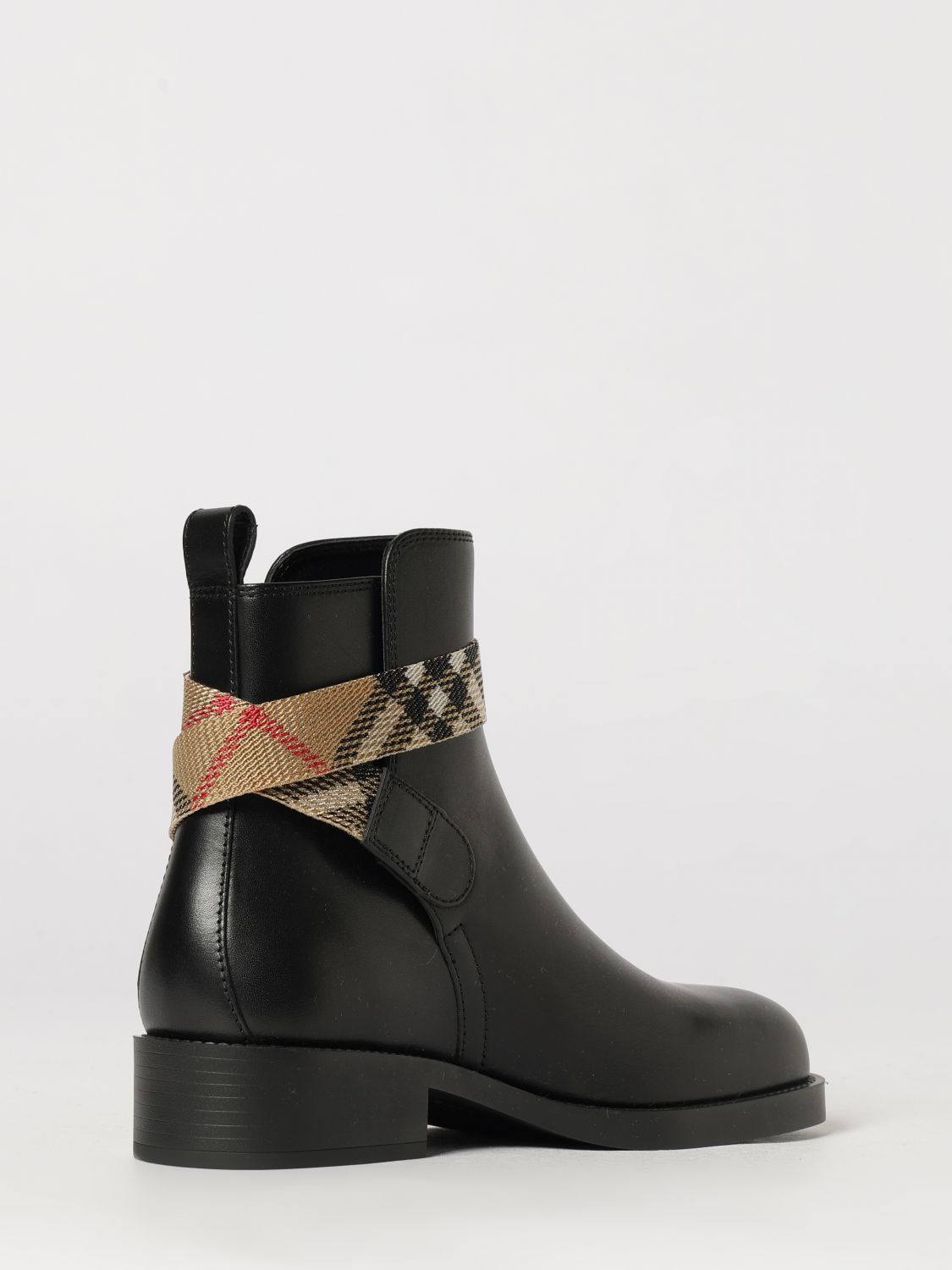 huntley leather biker ankle boots with vintage check inserts