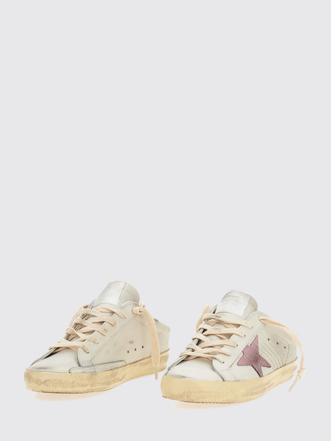 super-star leather sabot mules with distressed effect and open heel