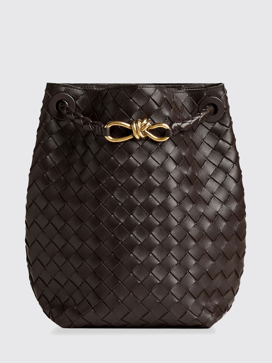 andiamo woven lambskin bucket bag with adjustable strap