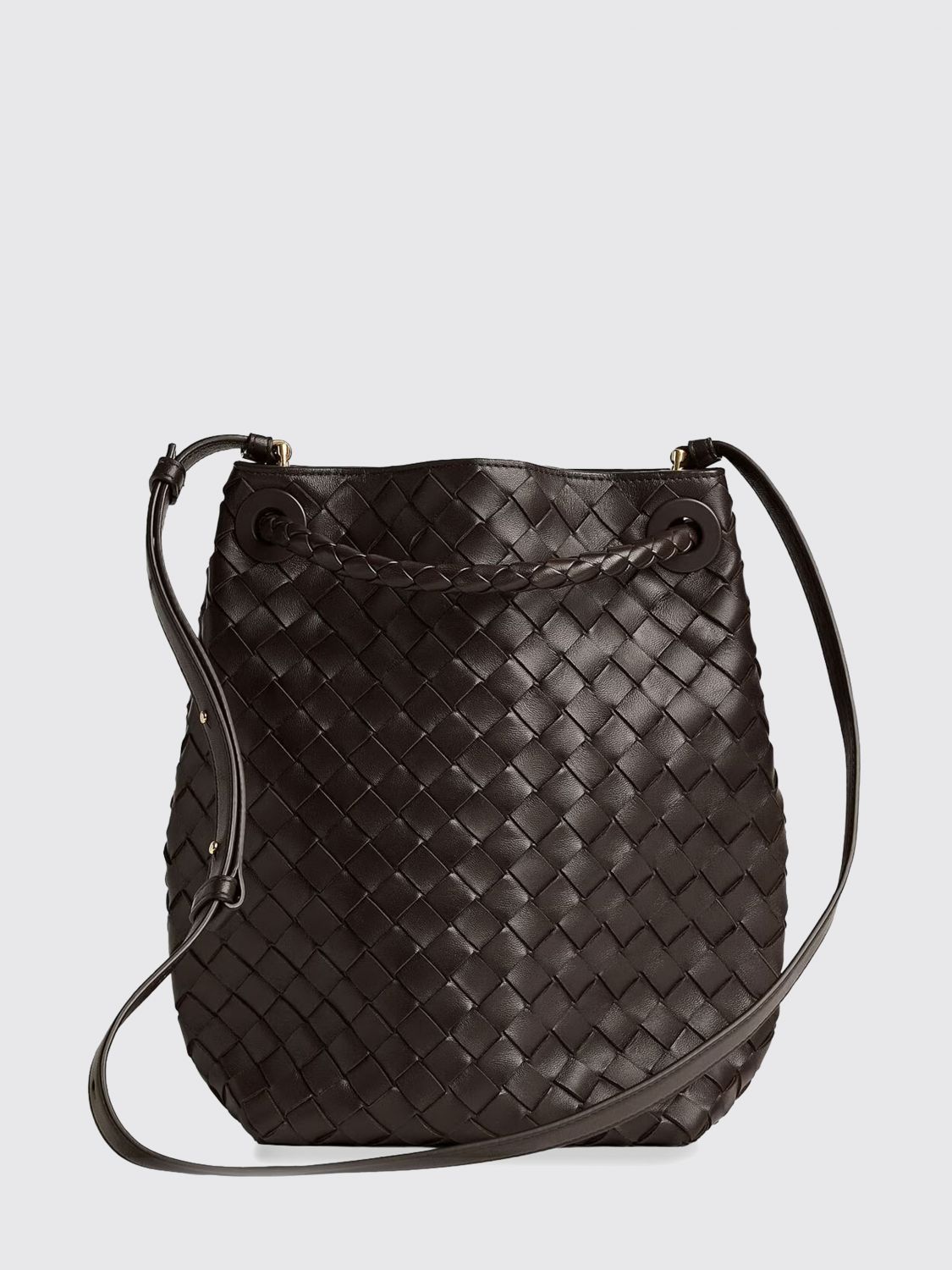 andiamo woven lambskin bucket bag with adjustable strap