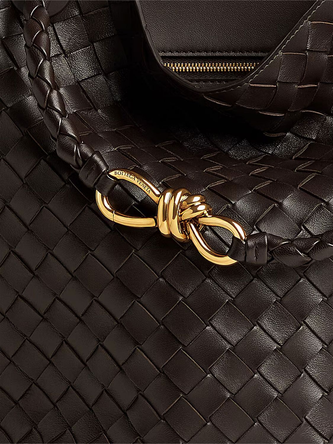 andiamo woven lambskin bucket bag with adjustable strap