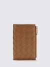 bifold woven calfskin wallet with card slots and zip pocket
