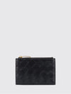 flat woven nappa leather card holder with zipped pocket