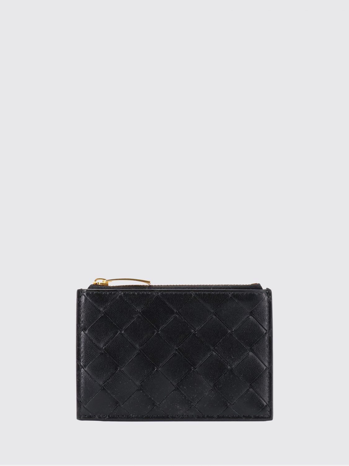 flat woven nappa leather card holder with zipped pocket