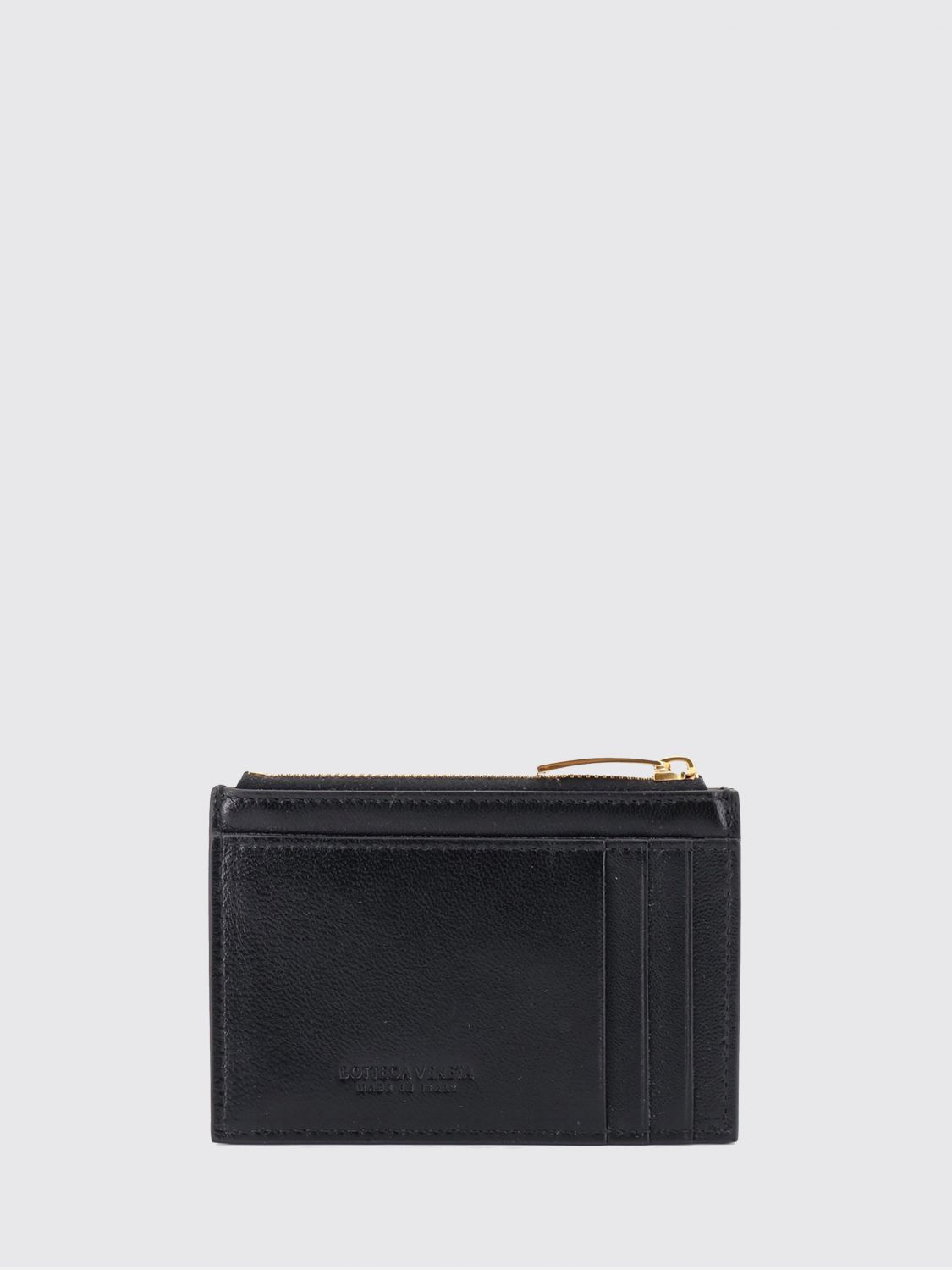 flat woven nappa leather card holder with zipped pocket