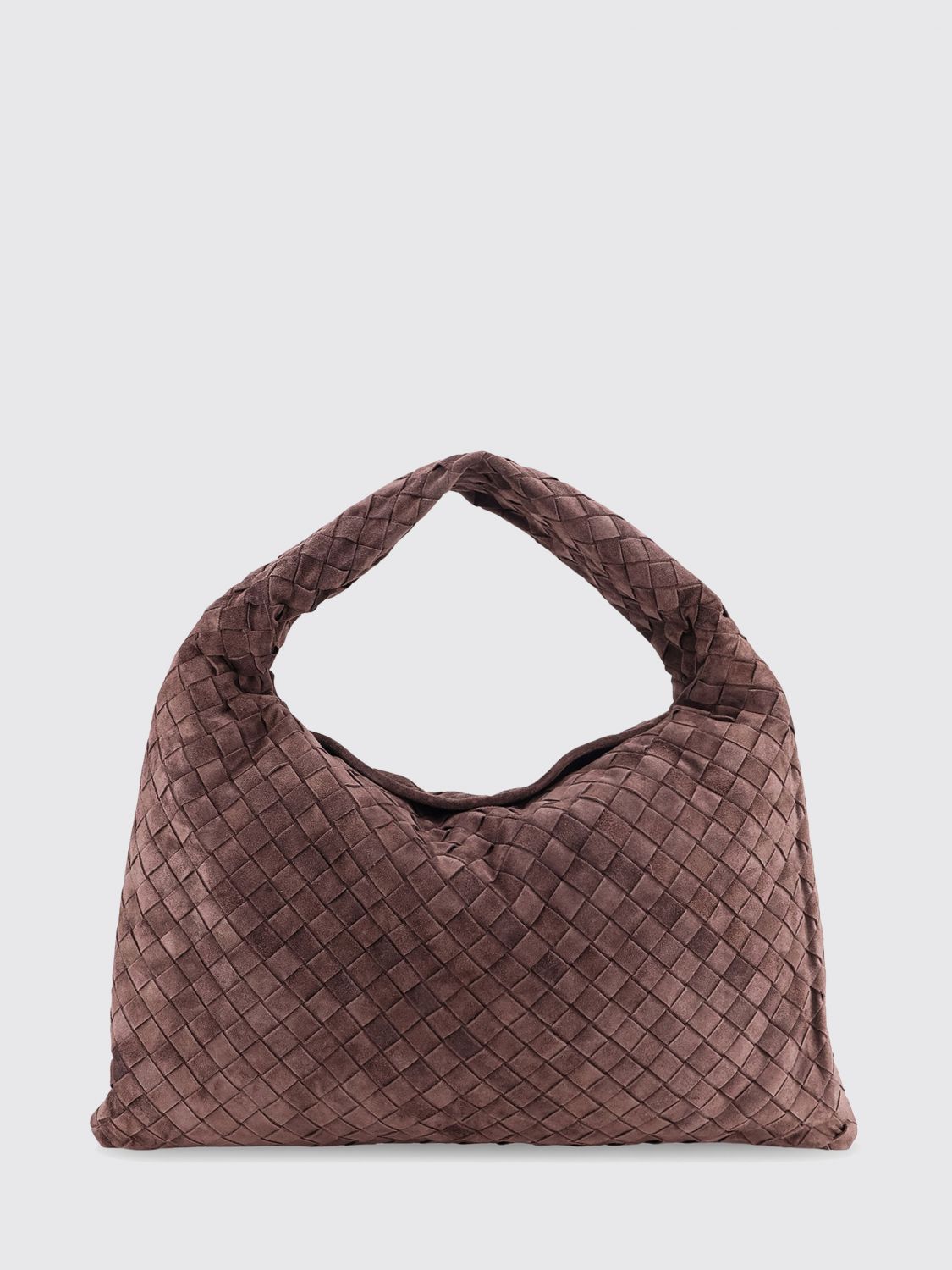 hop suede shoulder bag with intrecciato weave