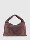 hop suede shoulder bag with intrecciato weave