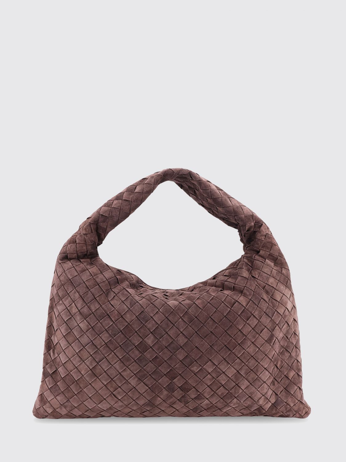 hop suede shoulder bag with intrecciato weave
