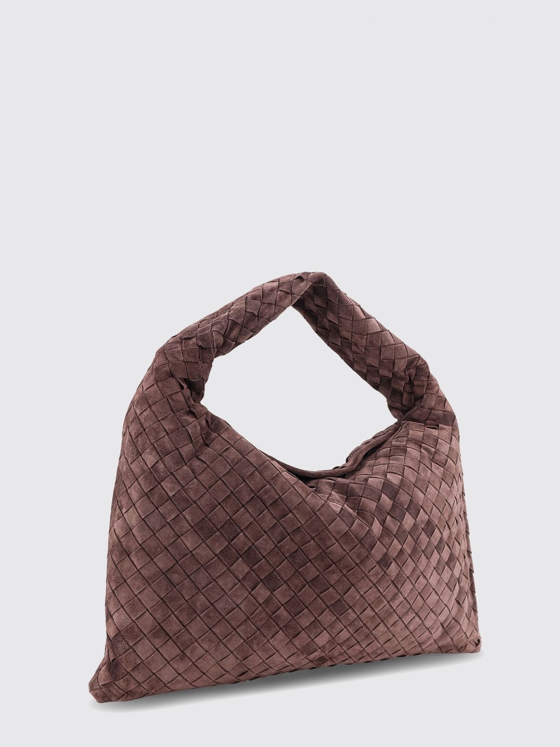 hop suede shoulder bag with intrecciato weave