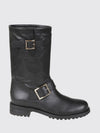 calfskin biker boots with buckles and lug sole