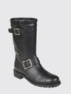 calfskin biker boots with buckles and lug sole