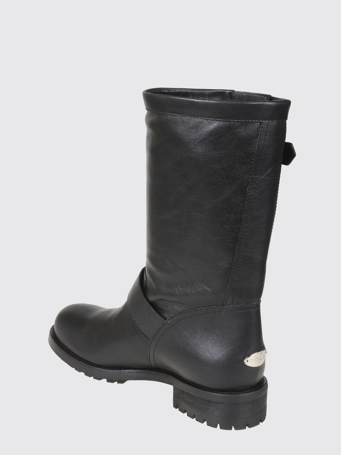 calfskin biker boots with buckles and lug sole