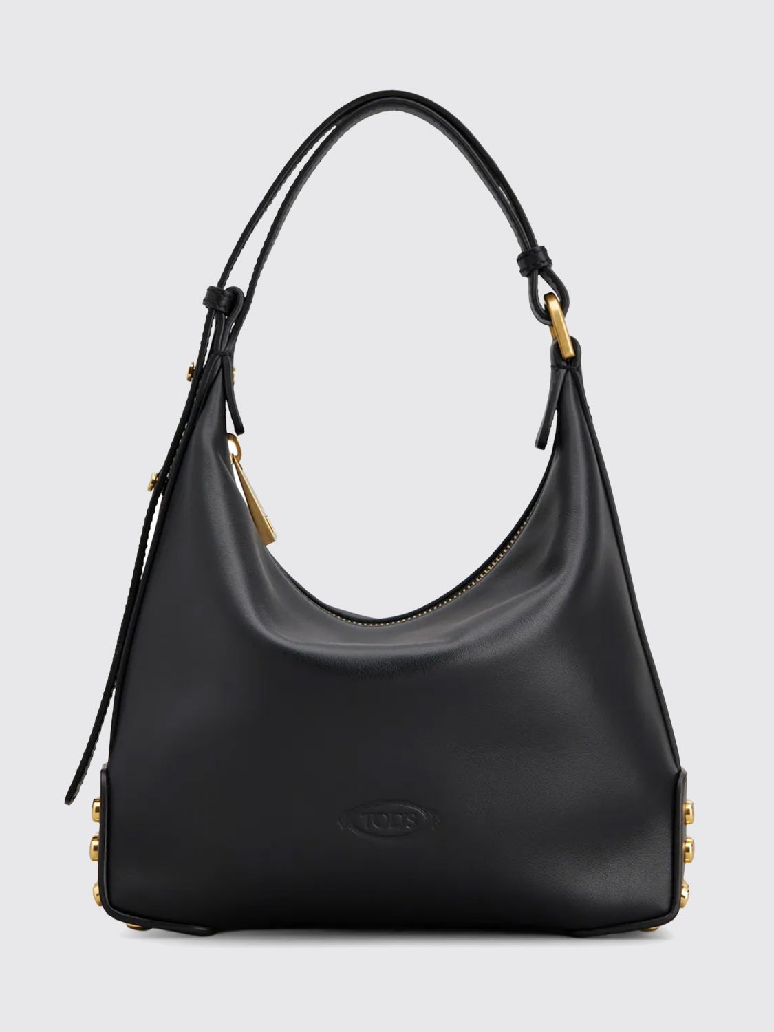 metal dots shoulder bag in smooth calfskin with zip closure