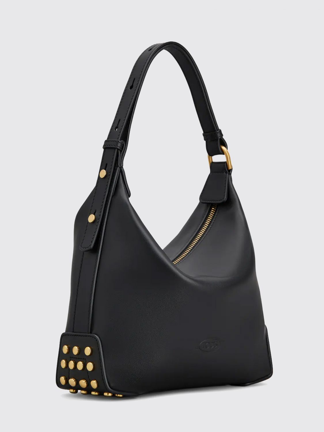 metal dots shoulder bag in smooth calfskin with zip closure