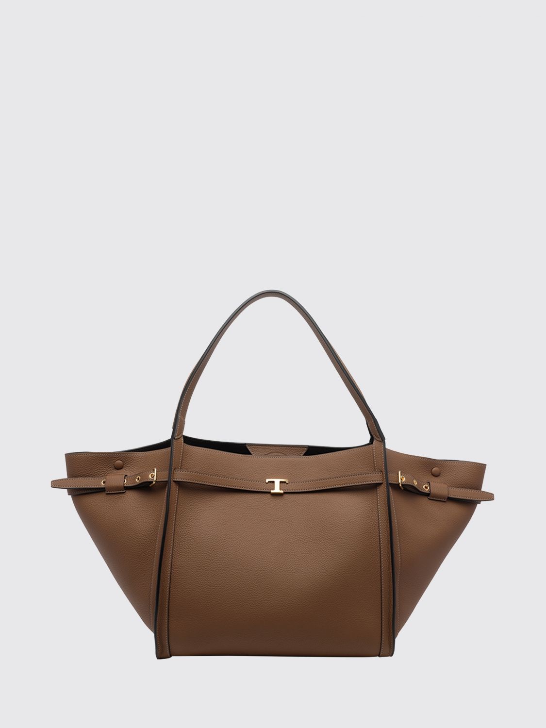 t timeless shopping bag in grained calfskin with metal logo