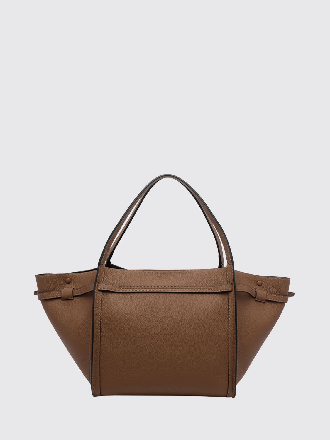 t timeless shopping bag in grained calfskin with metal logo