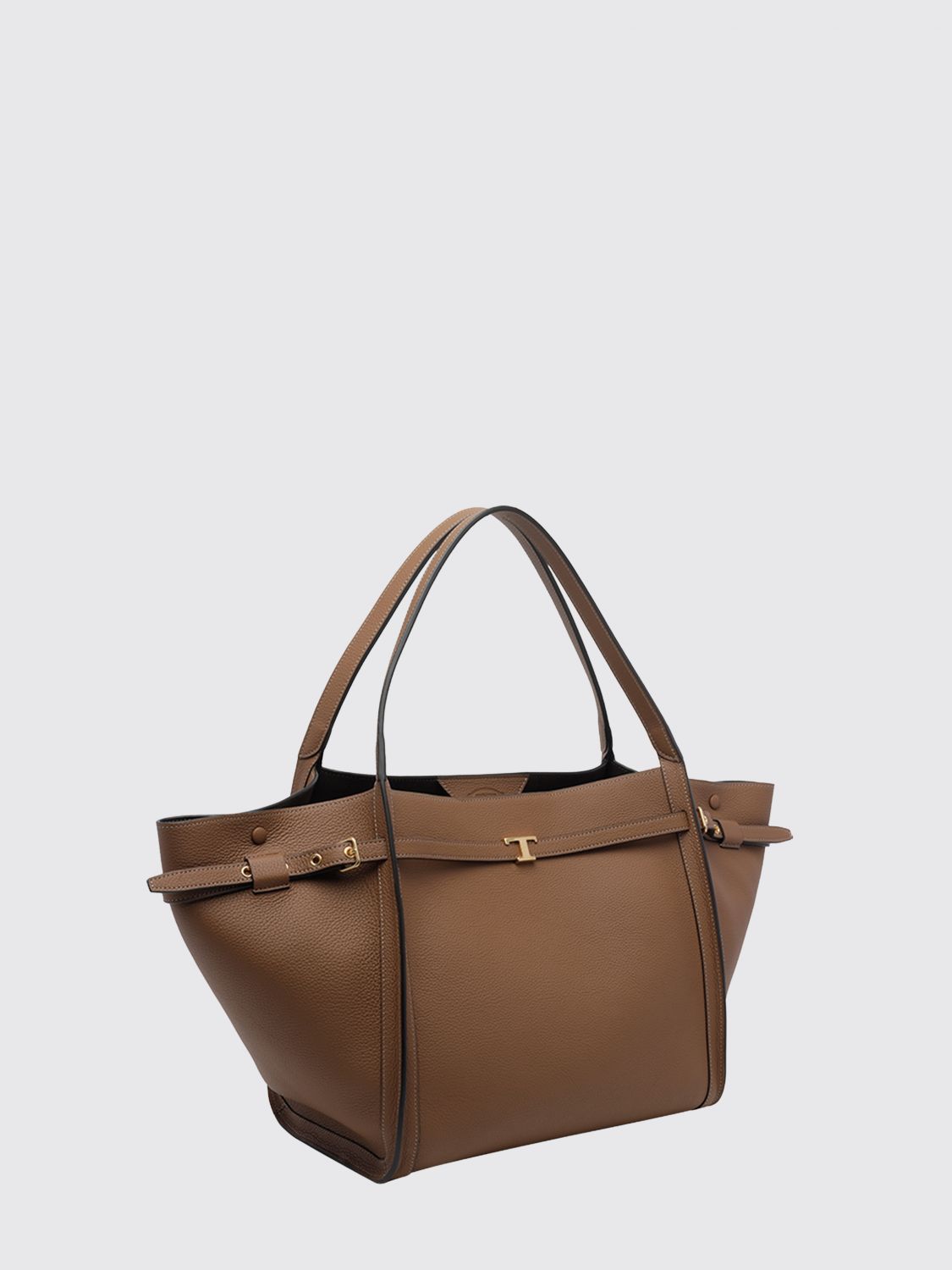 t timeless shopping bag in grained calfskin with metal logo