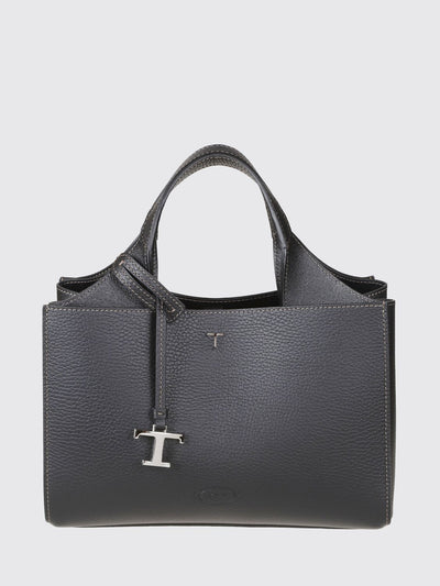 handbag in tumbled leather with double handle and logo charm