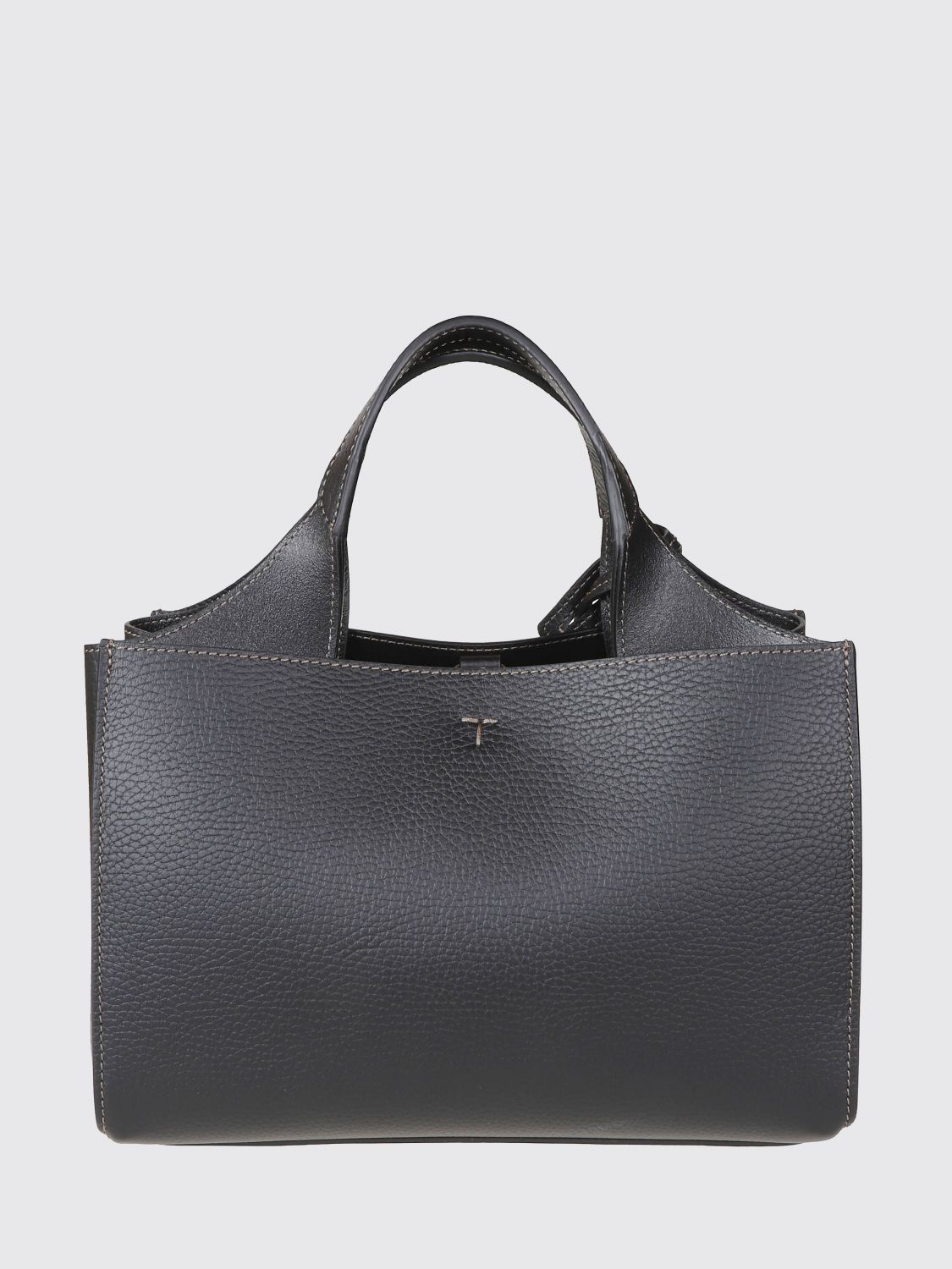 handbag in tumbled leather with double handle and logo charm