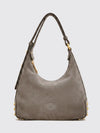 metal dots suede calfskin shoulder bag with adjustable handle