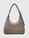metal dots suede calfskin shoulder bag with adjustable handle