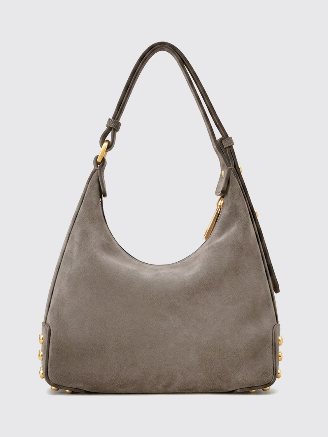 metal dots suede calfskin shoulder bag with adjustable handle