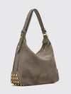 metal dots suede calfskin shoulder bag with adjustable handle