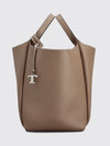 hammered leather bucket bag with double handle and charm
