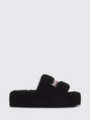 shearling wedge slide sandals with embroidered logo