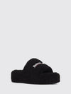 shearling wedge slide sandals with embroidered logo
