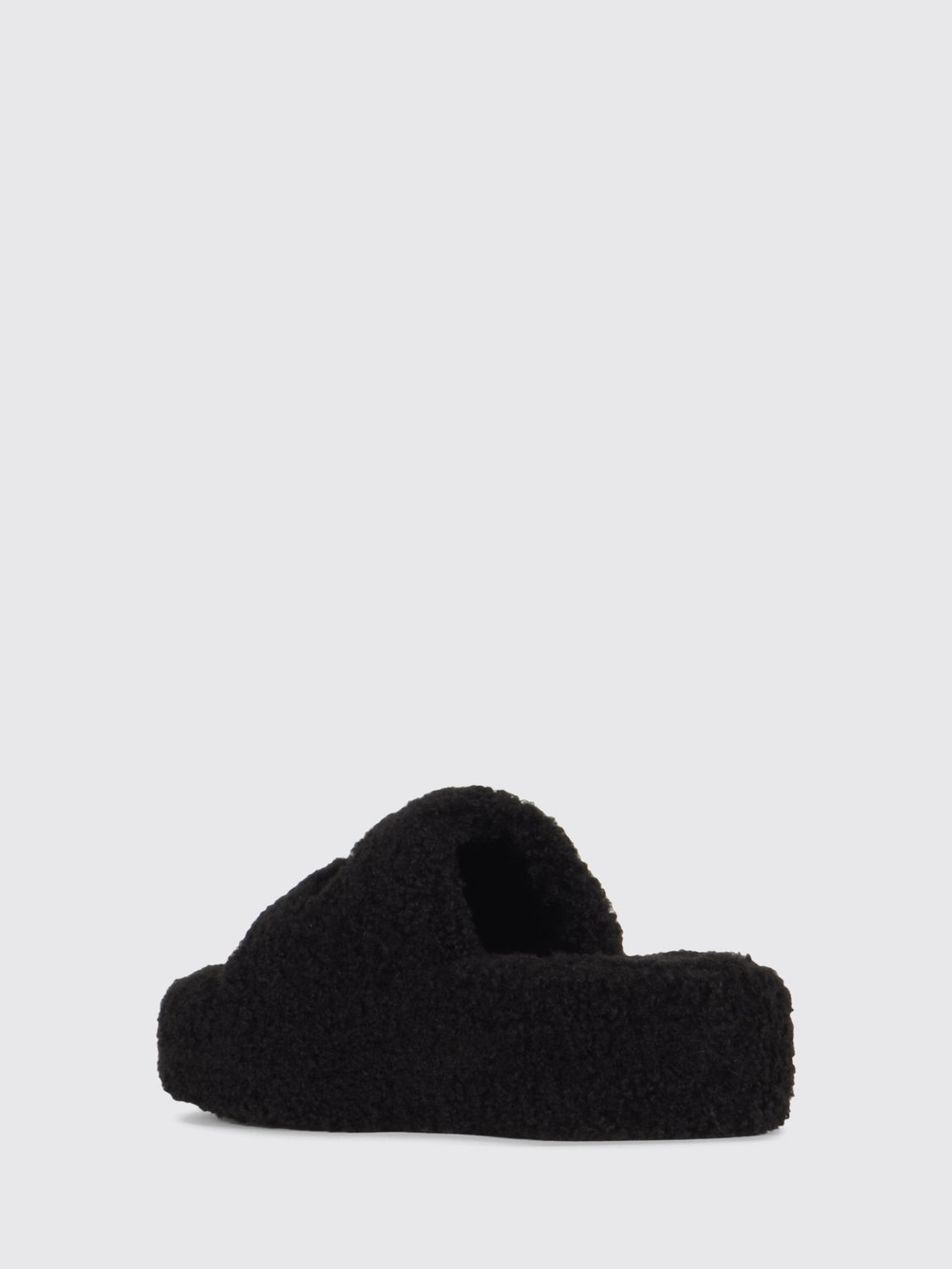 shearling wedge slide sandals with embroidered logo