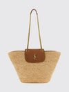 manon mini bag in woven raffia with ysl monogram