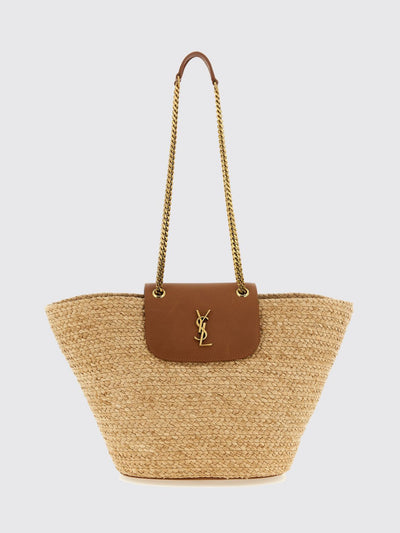 manon mini bag in woven raffia with ysl monogram