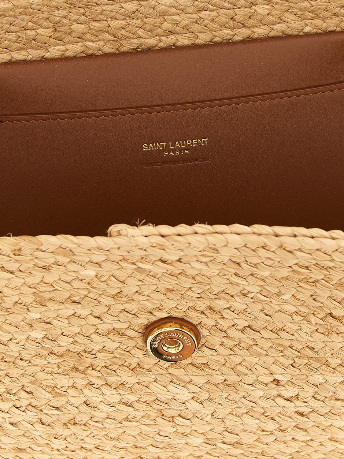 manon mini bag in woven raffia with ysl monogram