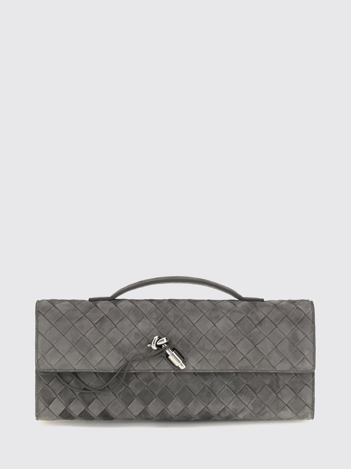 andiamo intrecciato suede leather clutch