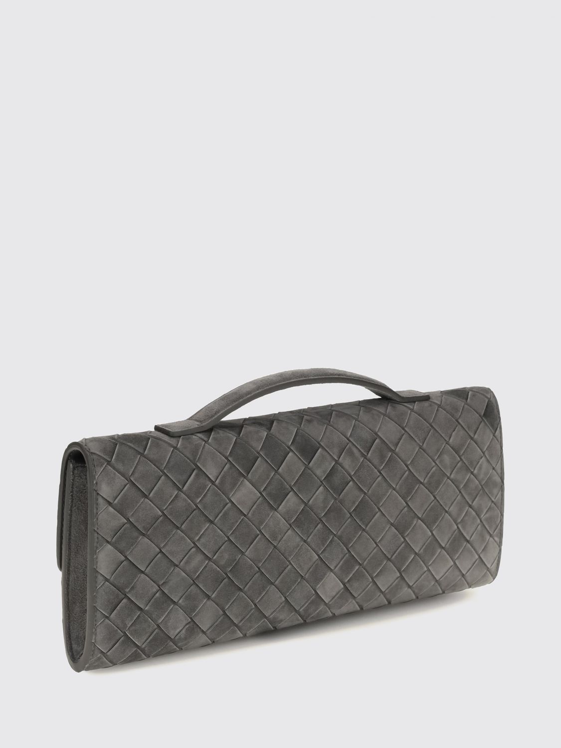 andiamo intrecciato suede leather clutch