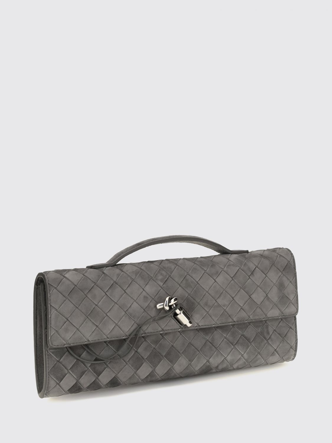 andiamo intrecciato suede leather clutch