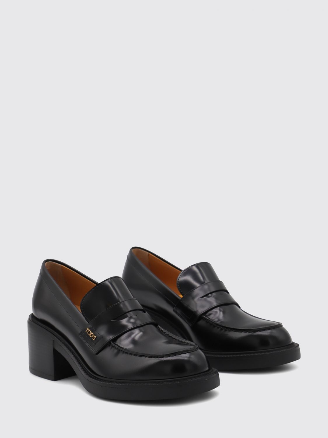 calfskin penny loafers with a medium heel